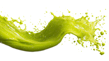 Hyper detailed photorealistic macro photograph of lime green liquid splashing in mid air.