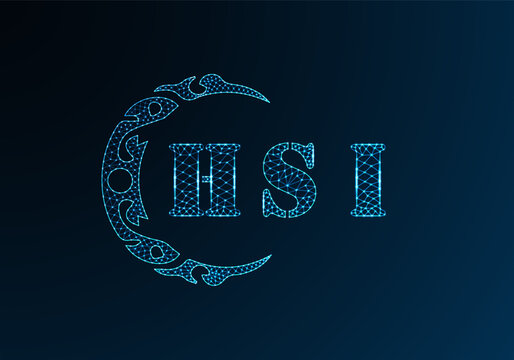 Low poly letter logo HSI design. HSI letter logo low poly vector design on blue color gradient background. HSI logo low poly design