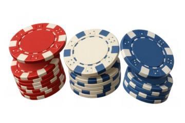 Stacking poker chips for gambling, casino games, betting, and wealth on transparent background