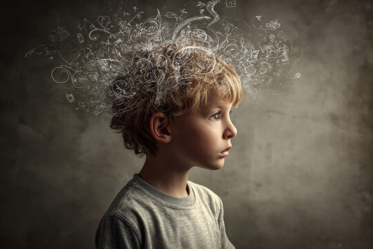 Conceptual images illustrating ADHD, dyscalculia, and dysgraphia &ndash; mental health and learning differences