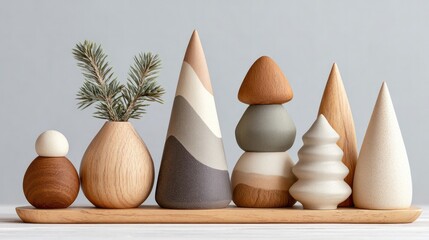 Scandinavian minimalist christmas decor in wooden theme for elegant holiday display