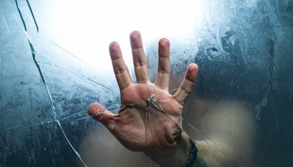ガラスを打ち破ろうとする写真