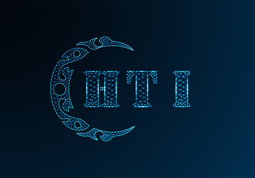 Low poly letter logo HTI design. HTI letter logo low poly vector design on blue color gradient background. HTI logo low poly design