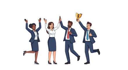 Illustrative representation of a triumphant business team celebrating a financial victory with enthusiasm and joy.