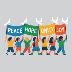 Flat Color Vector Collection for Universal Children&rsquo;s Day Celebrations Featuring Inclusion, Learning, Play, Diversity, and Global Friendship Concepts