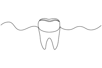 Dental tooth icon simple one line art design isolated on white background
