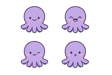 Obraz premium Adorable octopus cartoon icons or stickers, isolated flat vector illustration