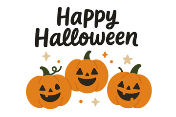Invitation for Halloween: a greeting card template featuring adorable pumpkins and a handwritten “Happy Halloween” inscription