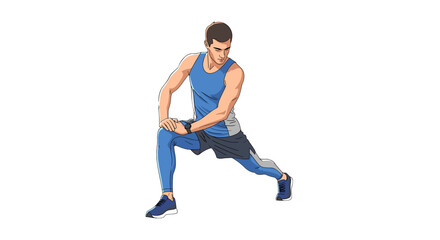Fototapeta premium Animated man in exercise attire stretching his leg. The man is isolated on a transparent background. He is focused and determined.
