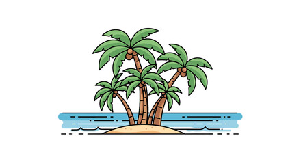 Fototapeta premium Tropical island paradise featuring swaying palm trees, serene blue waters, and soft sandy beaches on a transparent background.