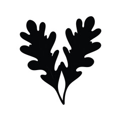 Elegant black silhouette of two deeply lobed leaves on a white background