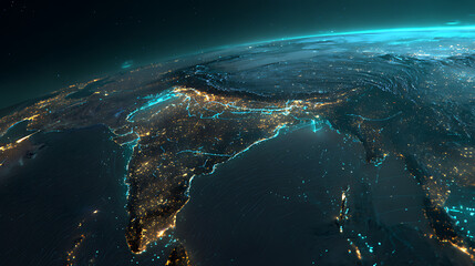 Sci-Fi HUD Overlay: Ideal for Futuristic Interface Designs and Virtual Reality Education Platforms, Highlighting Earthly Nightscapes with Subtle Grid Visuals