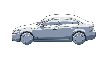 Obraz premium A cartoon car is covered in fresh, white snow, suggesting a winter scene or recent snowfall in an area.