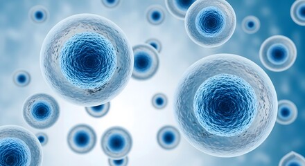 Microscopic scientific visualization of numerous blue human cells with nuclei representing advanced biology and medical research for health