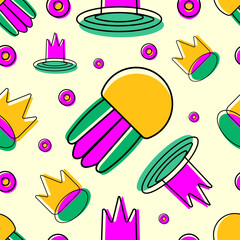 Artistic seamless pattern background with crowns and jellyfish