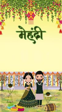 Green Decorative Indian Wedding Mehndi Ceremony Invitation Blank Background Video