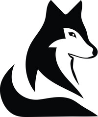 Stylized black and white wolf silhouette logo design