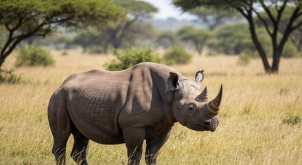 Obraz premium Black rhinoceros in African savanna