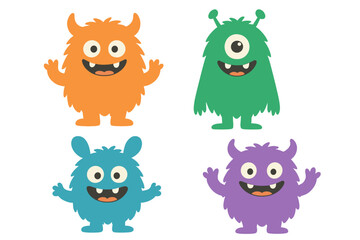 Fototapeta premium A collection of cute, fuzzy, grinning monsters set against a transparent background,