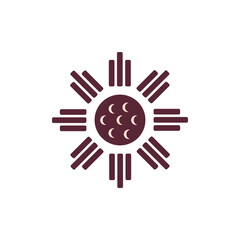 Esoteric solar symbol combining sun and moon shapes, representing cosmic duality and universal energy.