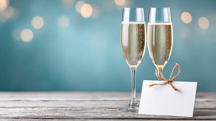 Celebration card design featuring sparkling champagne glasses with elegant bokeh background for festive occasions and special event announcements