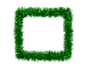 Green tinsel garland frame on transparent background for festive decoration