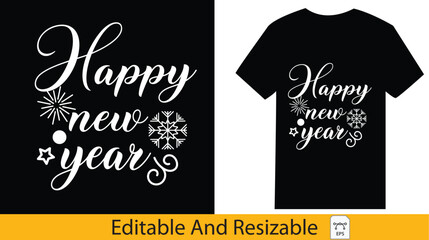 Happy New Year T-shirt Design with Snowflake and Typography Elements