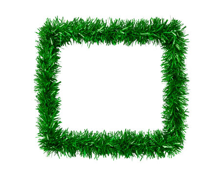 Green tinsel garland frame on transparent background for festive decoration