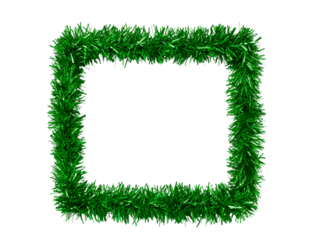 Green tinsel garland frame on transparent background for festive decoration