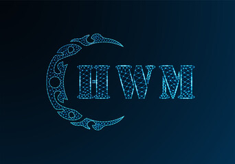 Low poly letter logo HWM design. HWM letter logo low poly vector design on blue color gradient background. HWM logo low poly design