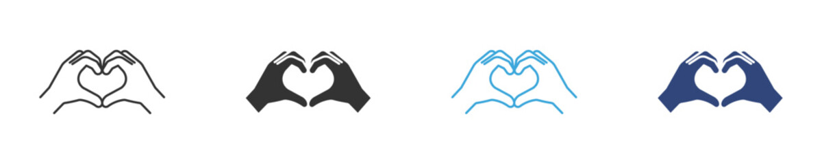 Two hands making heart symbol icon set, symbolizing love, care, and connection, vector illustration . 