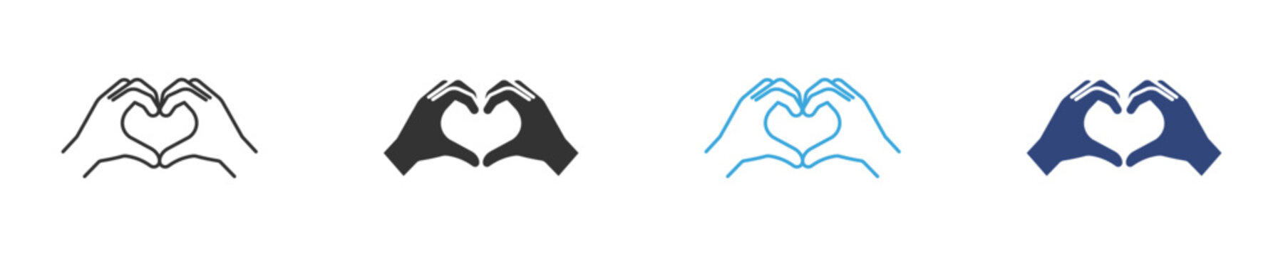 Two hands making heart symbol icon set, symbolizing love, care, and connection, vector illustration . 