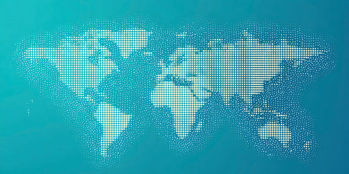 Abstract Dotted World Map Teal Background