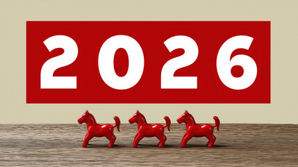 Red Fiery Horse figurines representing symbol of 2026 with vibrant colors