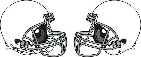 White American football helmet with a gray facemask. Helmets with and without a chin strap