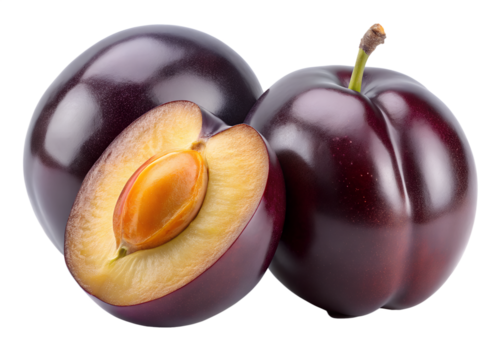 plum isolated on transparent white background full depth of field clipping path
