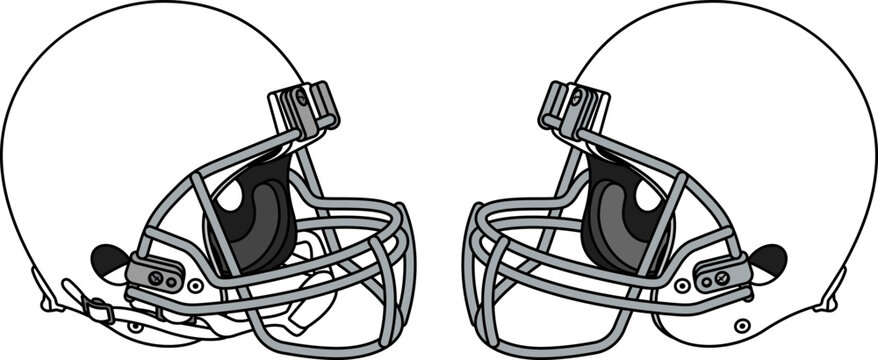 White American football helmet with a gray facemask. Helmets with and without a chin strap