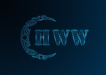 Low poly letter logo HWW design. HWW letter logo low poly vector design on blue color gradient background. HWW logo low poly design