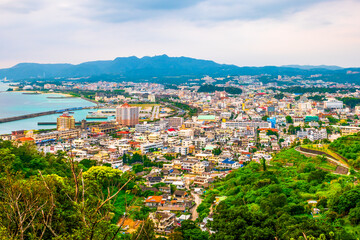 Obraz premium Nago, Okinawa, Japan Downtown Skyline 520