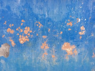 Vibrant Blue Paint Peeling Off Old Cracked Wall Texture