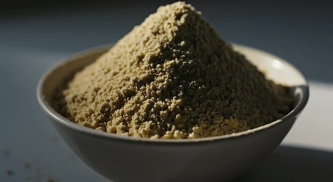 Nutritional Yeast Flakes Overflowing in a White Bowl Under Bright Sunlight