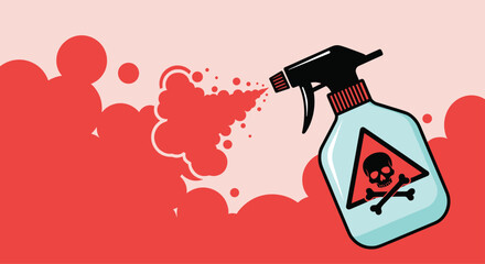 Illustration of a spray bottle dispensing a red mist with a skull and crossbones warning symbol.