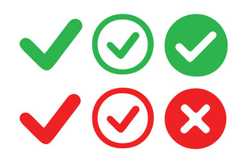 Set of icons showing checkmarks and crosses with security symbols