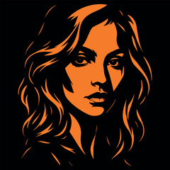 Orange silhouette of a girl. Vector illustration on a black background.
