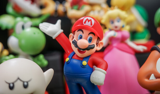 MOSCOW, RUSSIA - September 08, 2022: Super Mario Bros figure character.Super Mario is a Japanese platform video game series and media franchise created by Nintendo and featuring their mascot, Mario.