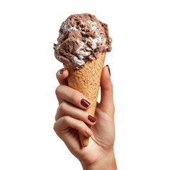 hand holding an ice cream png - chocolate ice cream, cone, woman hand, digital isolated on with white background(3)