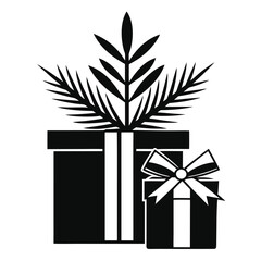 Two gift boxes with fir branches for christmas celebration