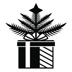 Gift box with fir branch for christmas and new year event