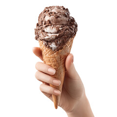 hand holding an ice cream png - chocolate ice cream, cone, woman hand, digital isolated on with white background(4)