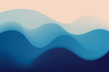 Abstract landscape with layered wavy forms in shades of blue and beige, evoking a sense of calm and natural beauty, ideal for serene backgrounds and artistic compositions